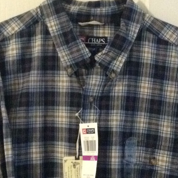 NWT Men’s CHAPS vintage wash blue plaid shirt XXL - Picture 3 of 4